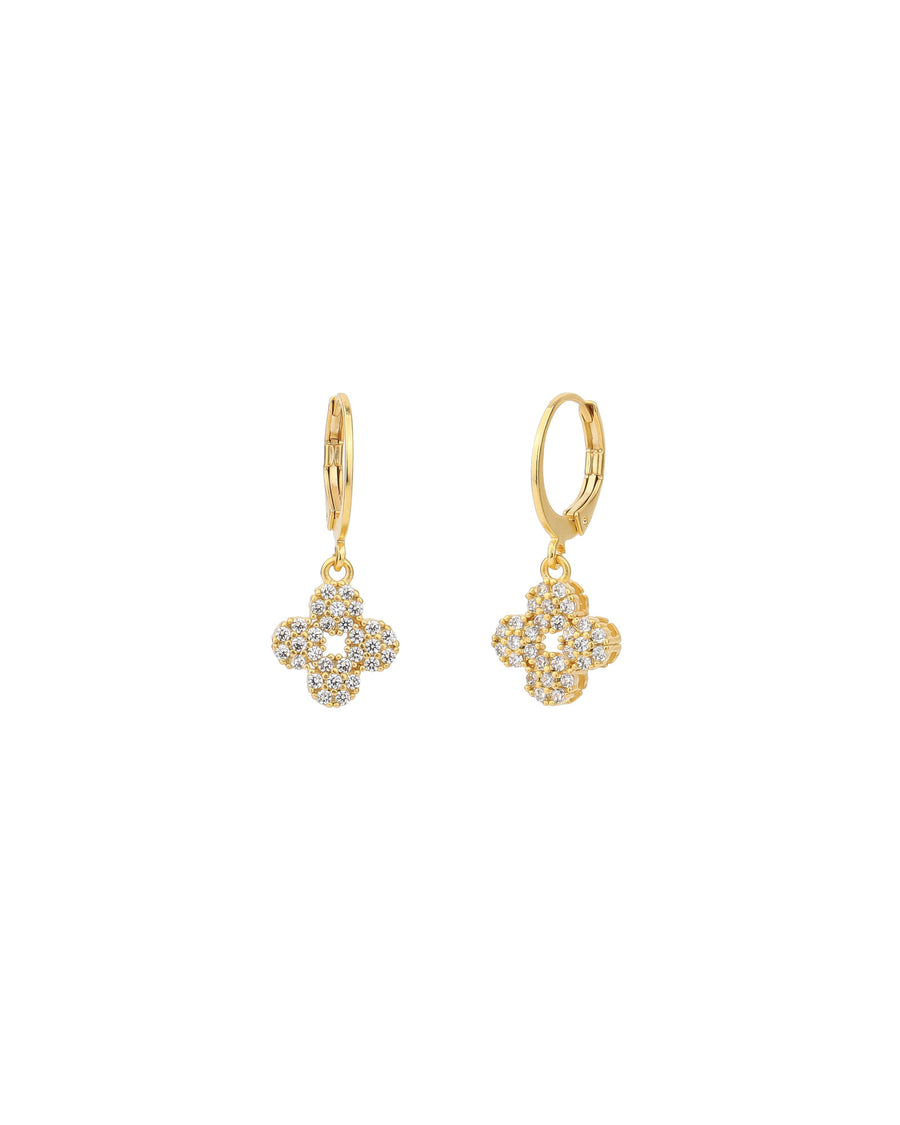 Pave Flower Hooks 14k Gold Plated, White Crystal