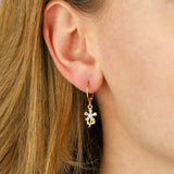 Baguette Flower Hooks 14k Gold Plated, White Crystal