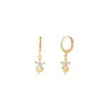 Baguette Flower Hooks 14k Gold Plated, White Crystal