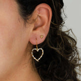 Baguette Heart Open Hooks 14k Gold Plated, White Crystal