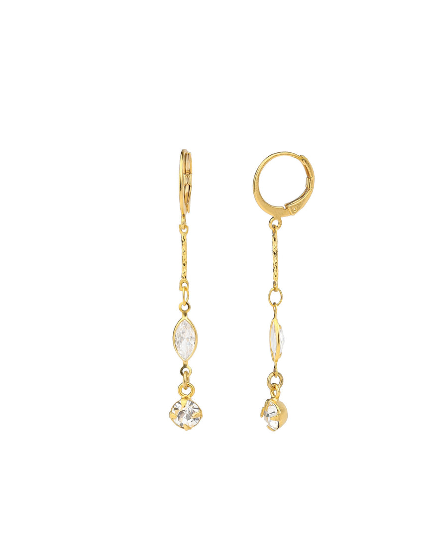 Marquise Round Chain Drop Hooks 14k Gold Plated, White Crystal