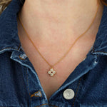 Pave Clover Necklace 14k Gold Plated, White Crystal