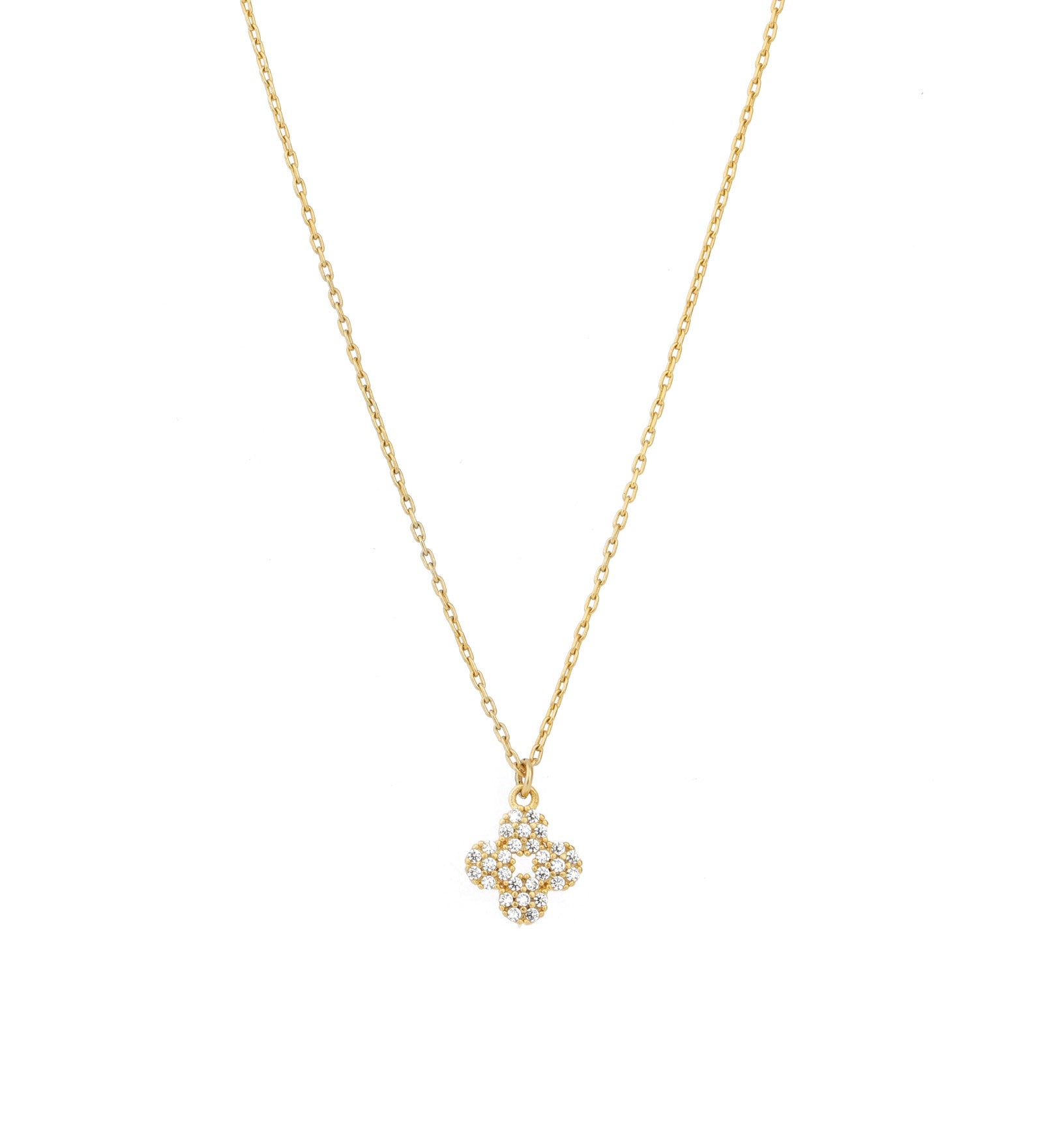 Pave Clover Necklace 14k Gold Plated, White Crystal