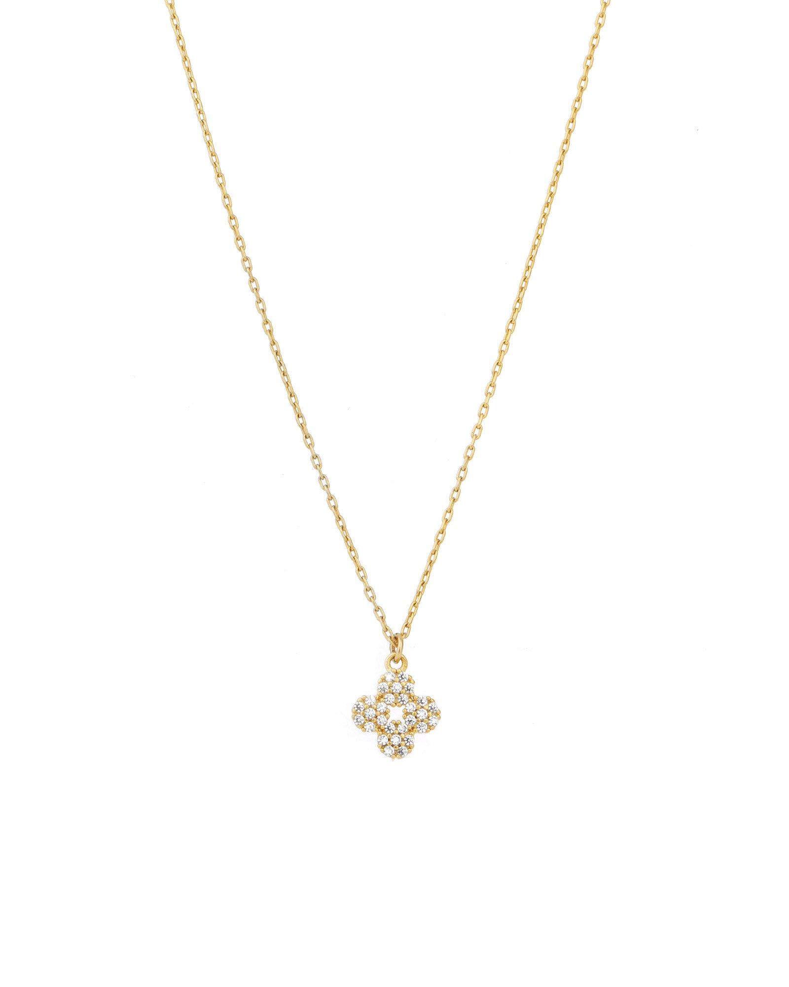 Pave Clover Necklace 14k Gold Plated, White Crystal