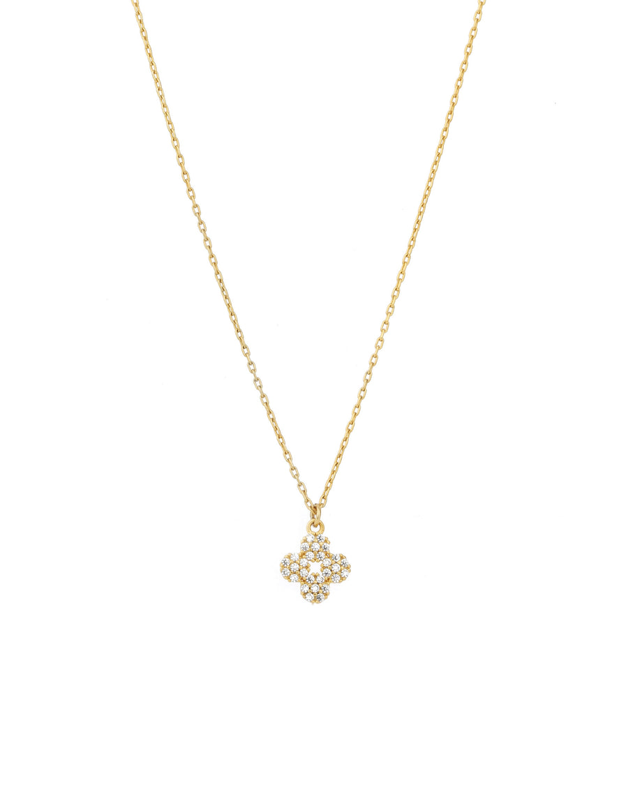 Pave Clover Necklace 14k Gold Plated, White Crystal