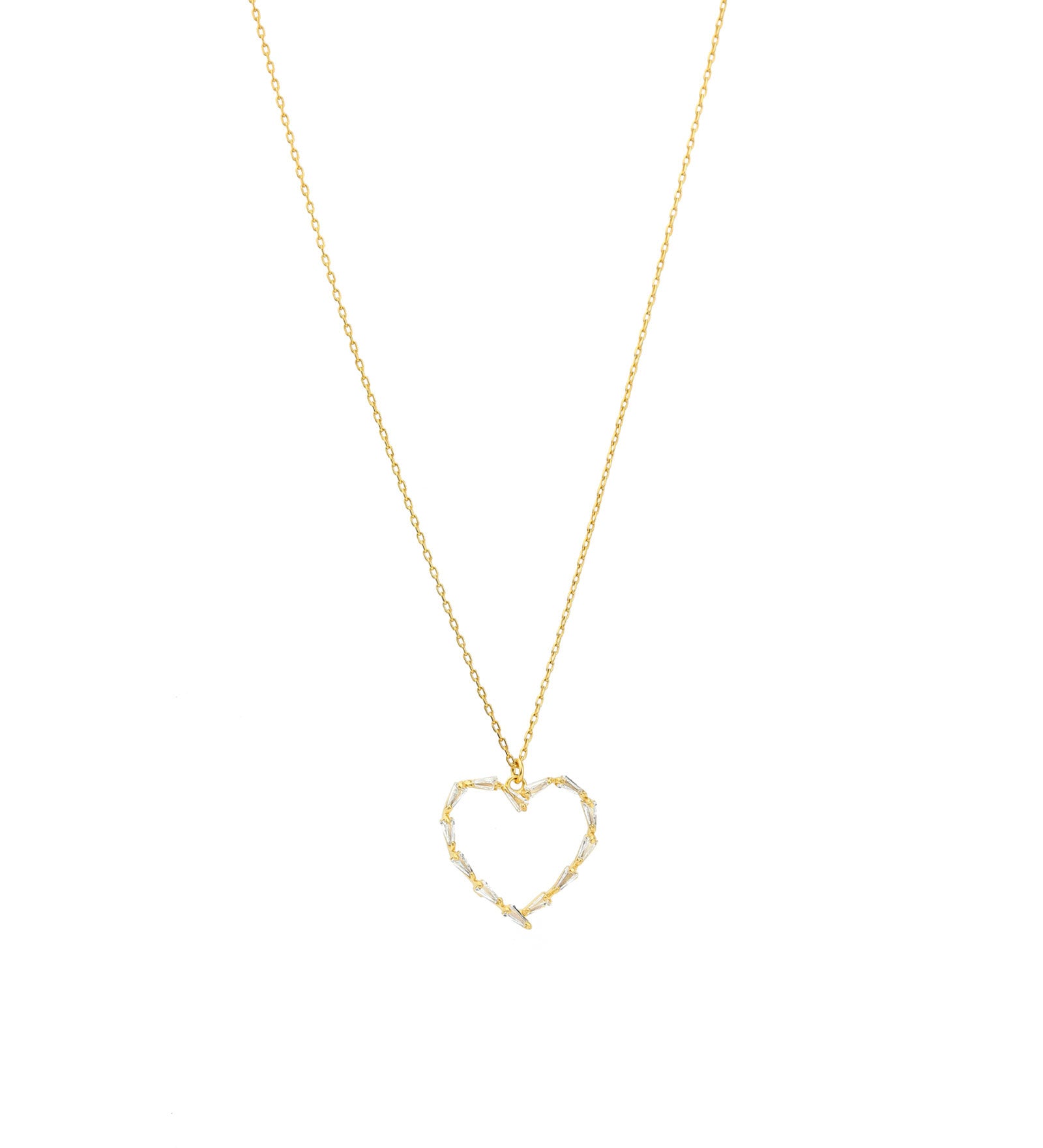 La Vie Parisienne-Cut Out Heart Baguette Necklace-Necklaces-14k Gold Plated, White Crystal-Blue Ruby Jewellery-Vancouver Canada