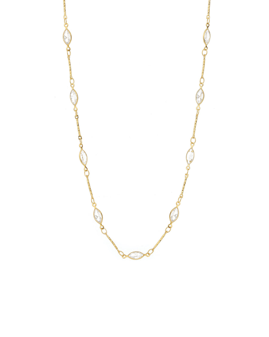 Marquise Station Necklace 14k Gold Plated, White Crystal