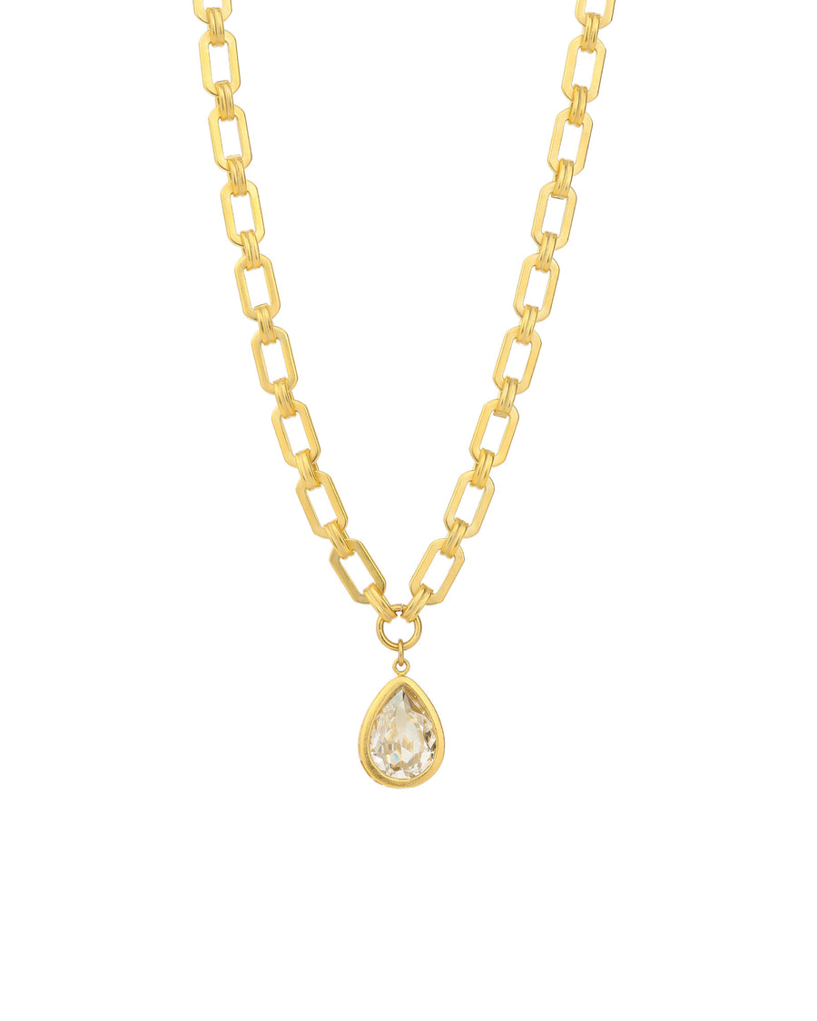 Large Teardrop Link Necklace 14k Gold Plated, Shade Crystal