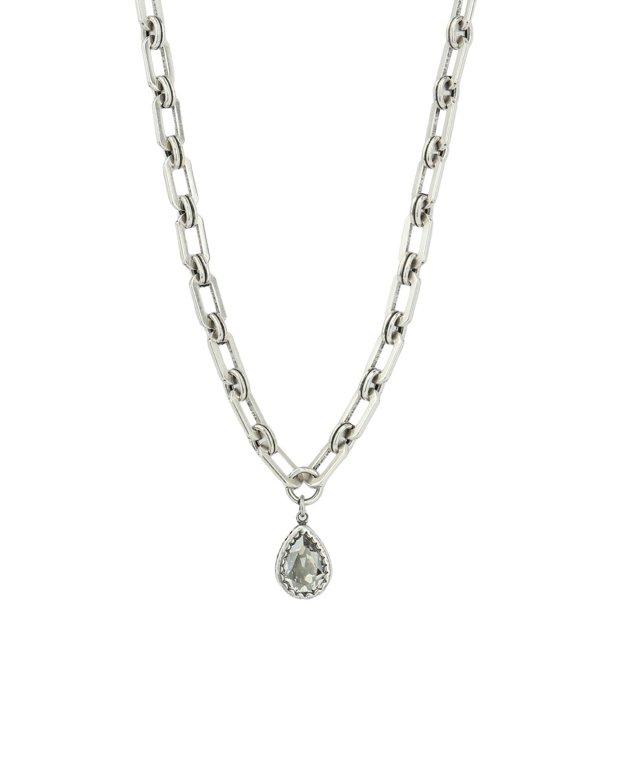 La Vie Parisienne-Large Teardrop Link Necklace-Necklaces-Silver Plated, Shade Crystal-Blue Ruby Jewellery-Vancouver Canada