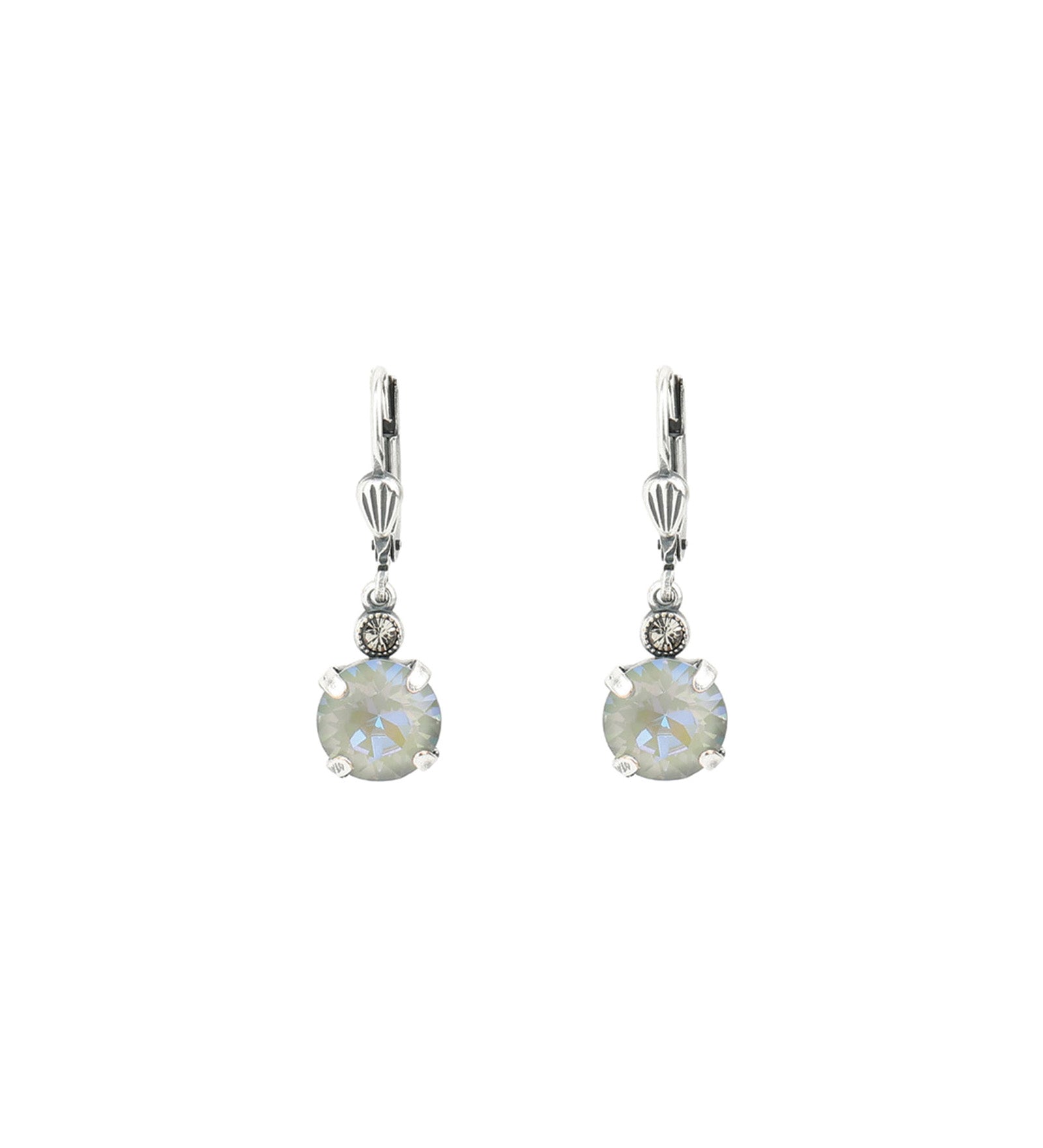 La Vie Parisienne-Round Crystal Hooks | 8mm-Earrings-Silver Plated, Serene Grey Crystal-Blue Ruby Jewellery-Vancouver Canada