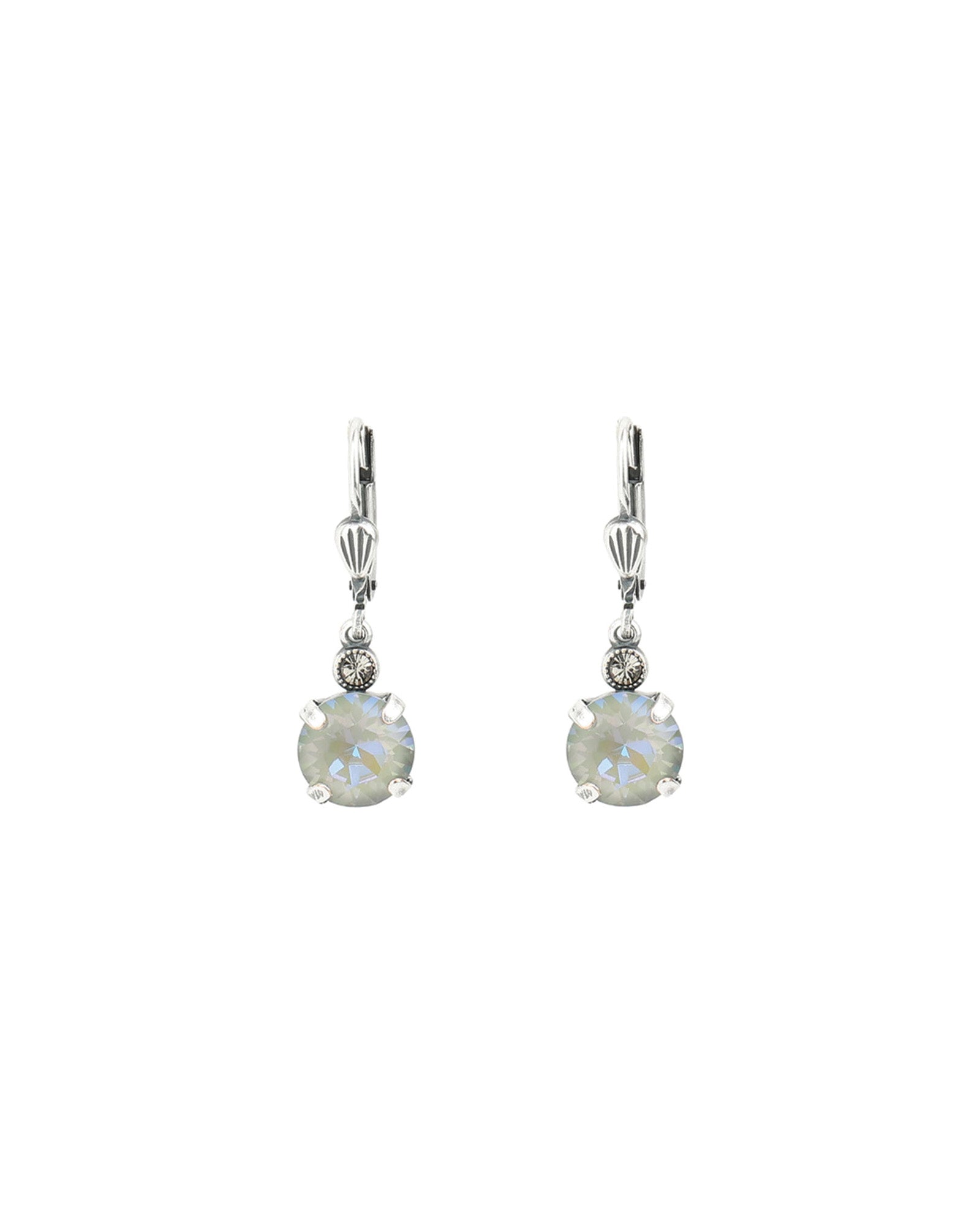 La Vie Parisienne-Round Crystal Hooks | 8mm-Earrings-Silver Plated, Serene Grey Crystal-Blue Ruby Jewellery-Vancouver Canada