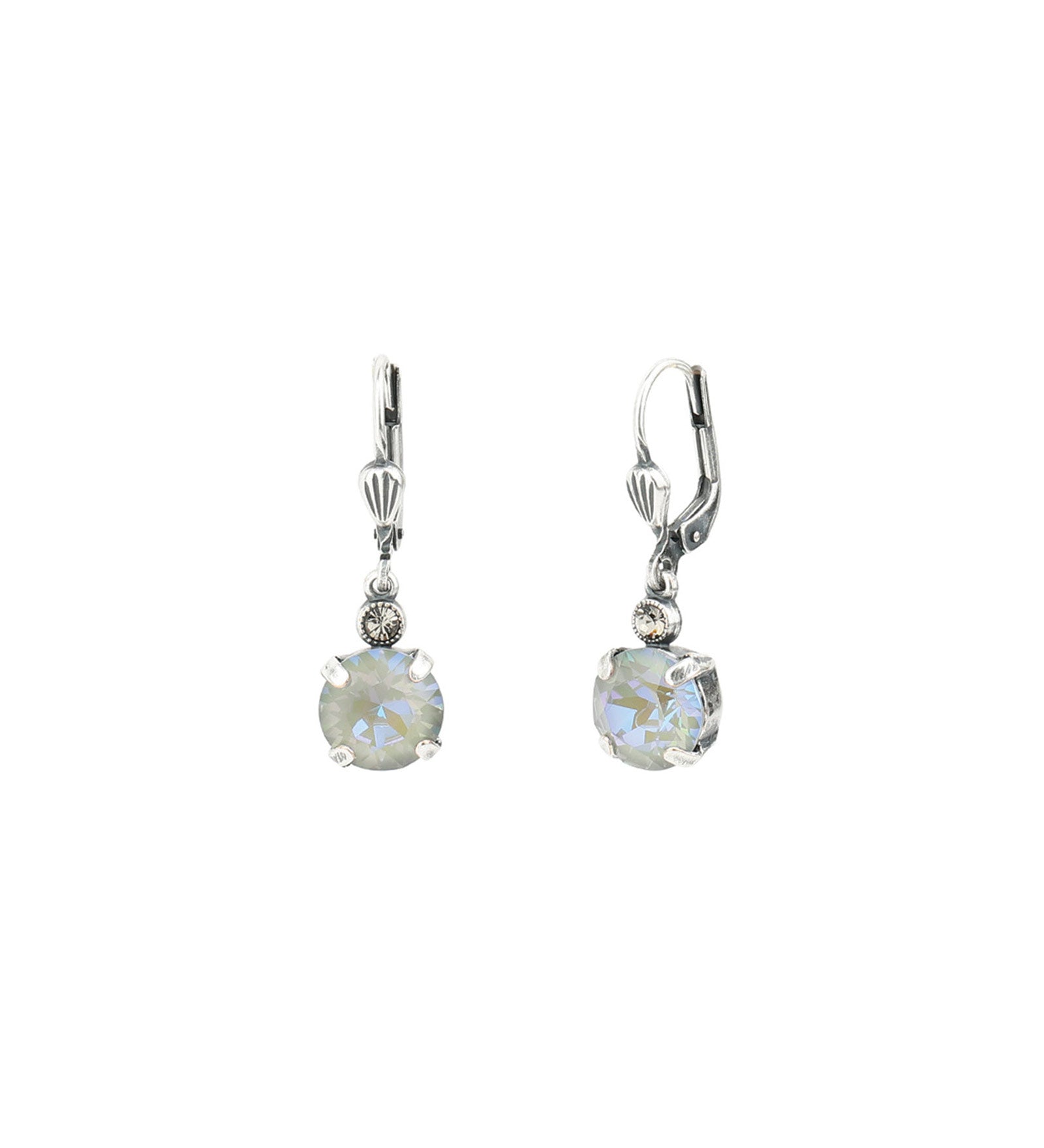 La Vie Parisienne-Round Crystal Hooks | 8mm-Earrings-Silver Plated, Serene Grey Crystal-Blue Ruby Jewellery-Vancouver Canada