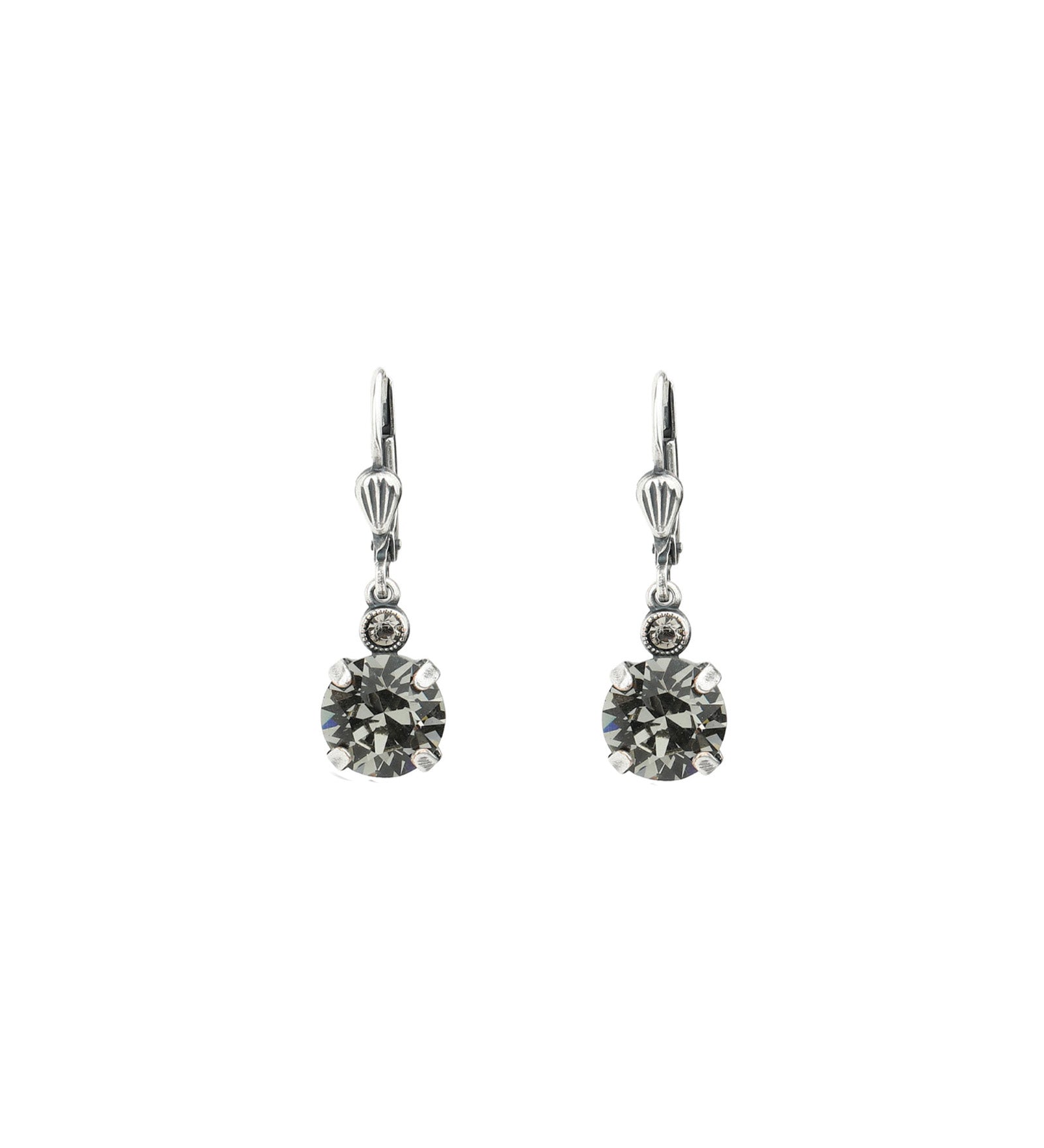 La Vie Parisienne-Round Crystal Hooks | 8mm-Earrings-Silver Plated, Black Diamond Crystal-Blue Ruby Jewellery-Vancouver Canada