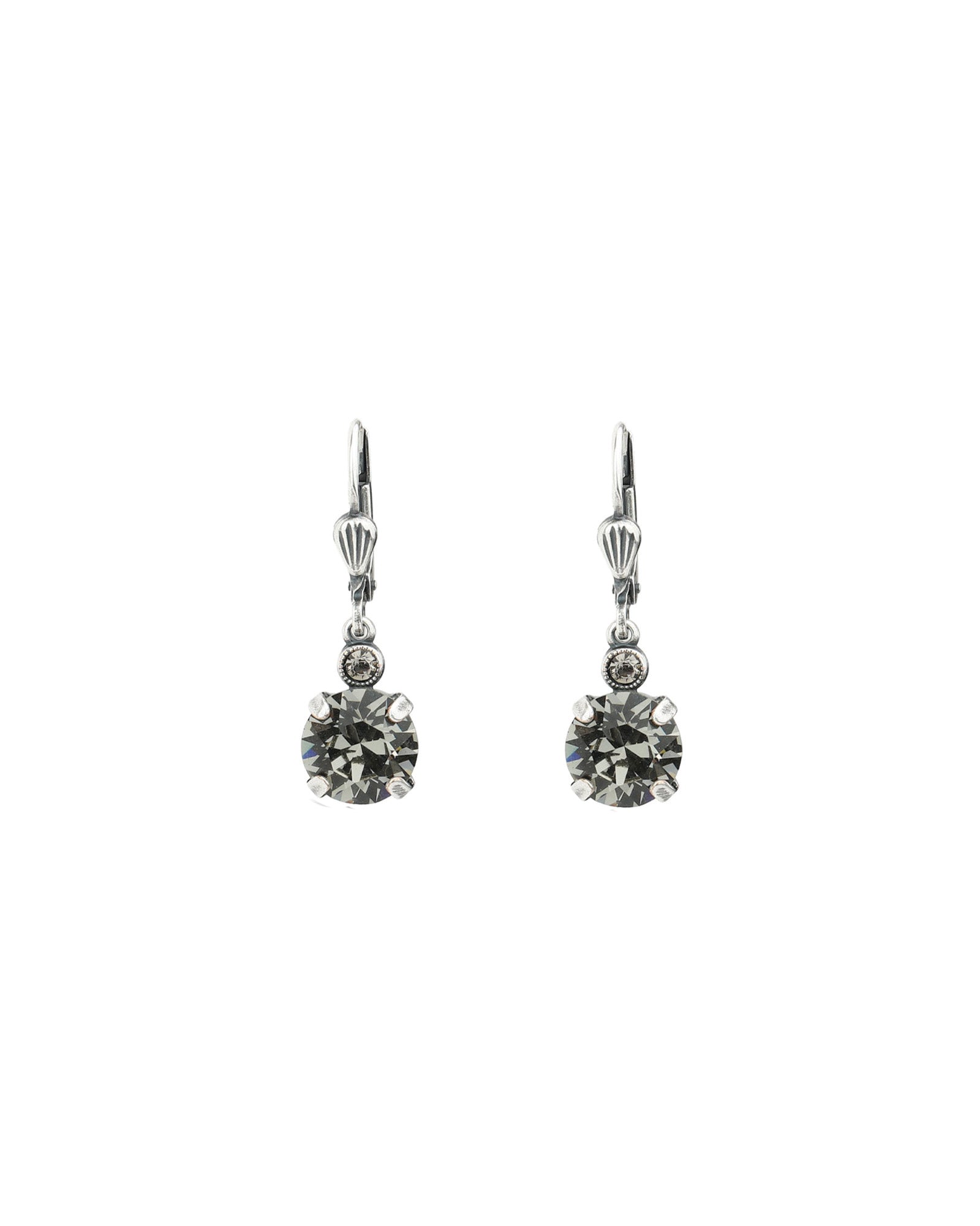 La Vie Parisienne-Round Crystal Hooks | 8mm-Earrings-Silver Plated, Black Diamond Crystal-Blue Ruby Jewellery-Vancouver Canada