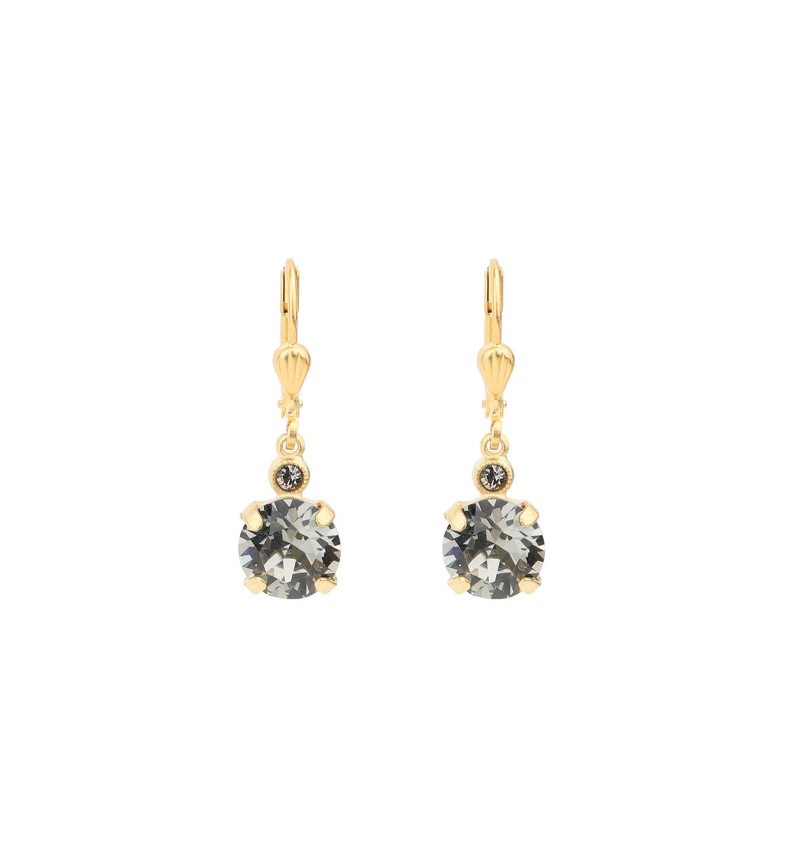 La Vie Parisienne-Round Crystal Hooks | 8mm-Earrings-14k Gold Plated, Black Diamond Crystal-Blue Ruby Jewellery-Vancouver Canada