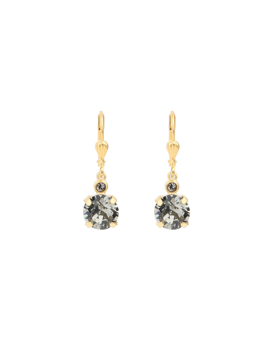 La Vie Parisienne-Round Crystal Hooks | 8mm-Earrings-14k Gold Plated, Black Diamond Crystal-Blue Ruby Jewellery-Vancouver Canada