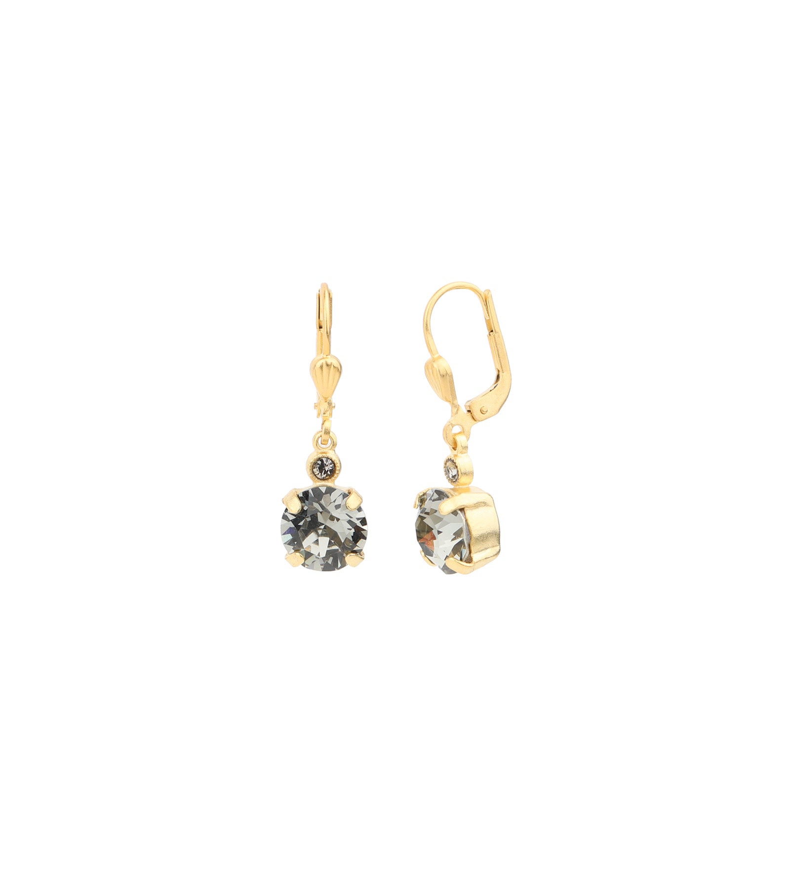La Vie Parisienne-Round Crystal Hooks | 8mm-Earrings-14k Gold Plated, Black Diamond Crystal-Blue Ruby Jewellery-Vancouver Canada