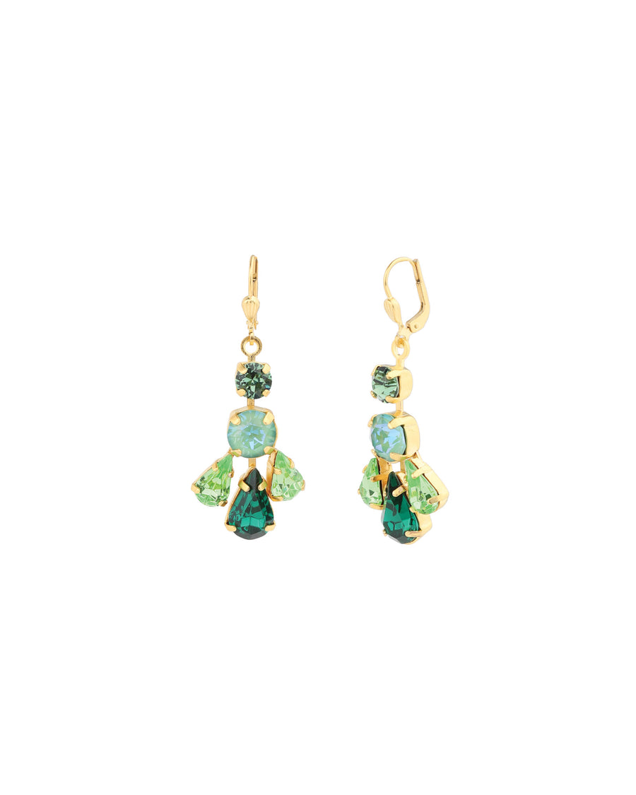 La Vie Parisienne-Chandelier Hooks-Earrings-14k Gold Plated, Emerald Crystal-Blue Ruby Jewellery-Vancouver Canada