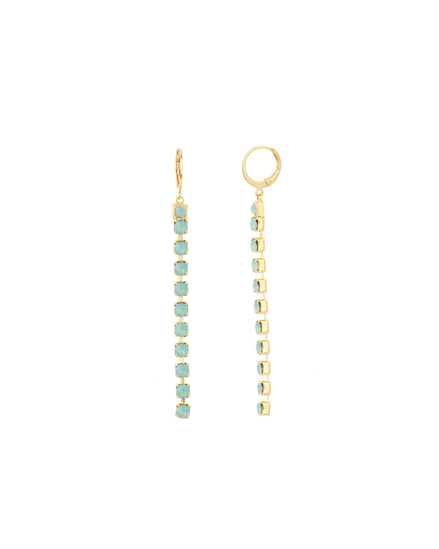 La Vie Parisienne-Long Medium Crystal Drop Hooks-Earrings-14k Gold Plated, Pacific Opal Crystal-Blue Ruby Jewellery-Vancouver Canada