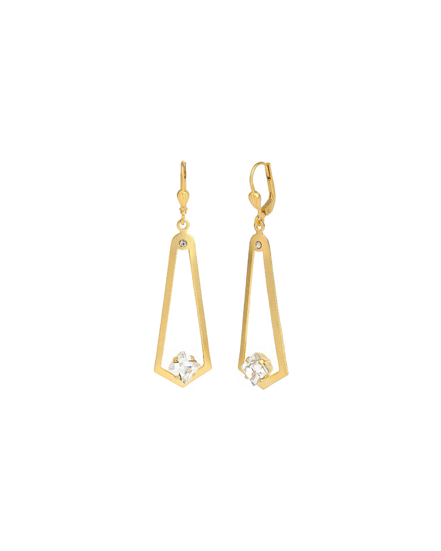 La Vie Parisienne-Long Diamond Crystal Hooks-Earrings-14k Gold Plated, White Crystal-Blue Ruby Jewellery-Vancouver Canada