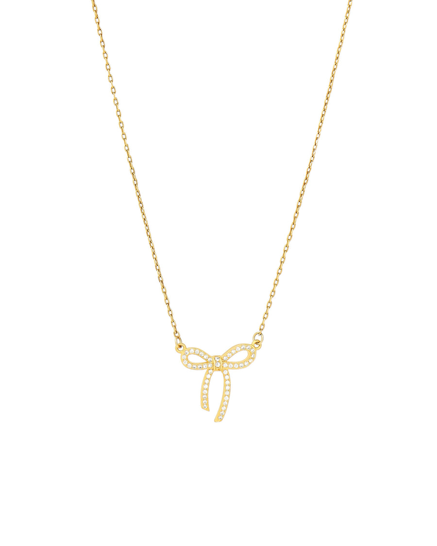 Bow Crystal Necklace 14k Gold Plated, White Crystal