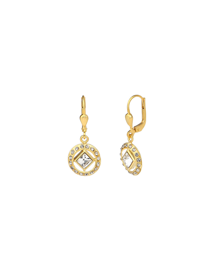 Square Crystal Halo Hooks 14k Gold Plated, White Crystal