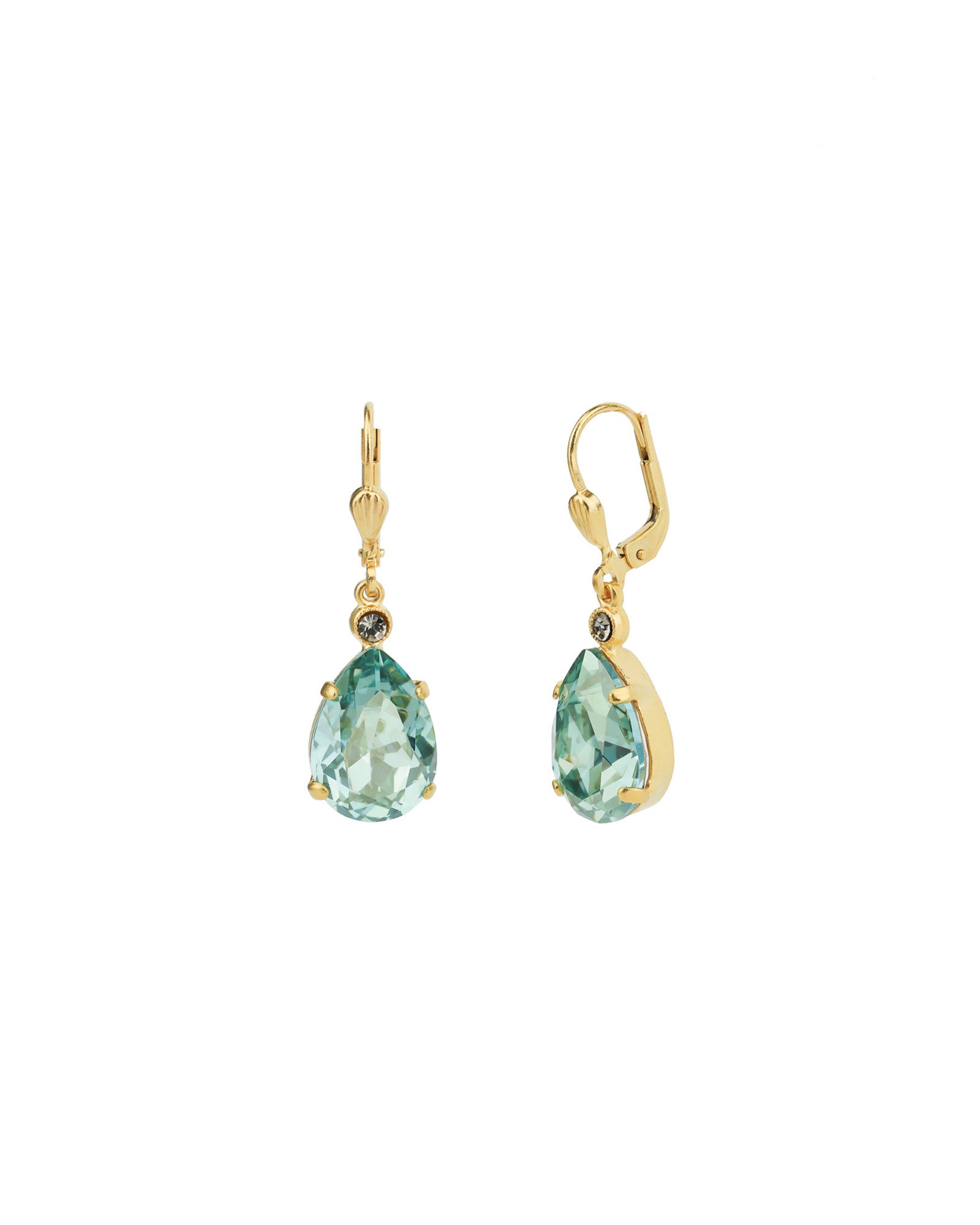 La Vie Parisienne-Teardrop Crystal Hooks-Earrings-14k Gold Plated, Fountain Crystal-Blue Ruby Jewellery-Vancouver Canada