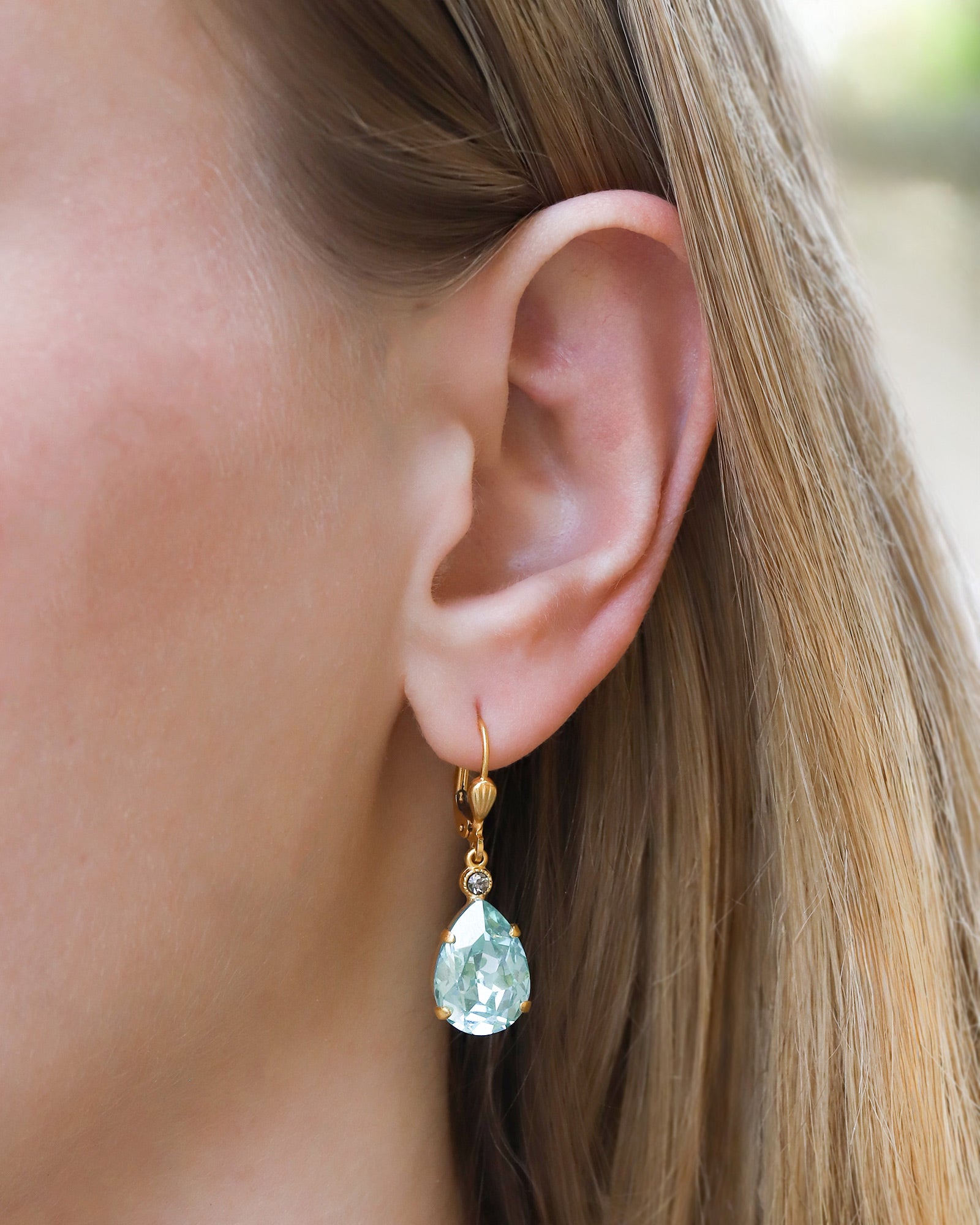 La Vie Parisienne-Teardrop Crystal Hooks-Earrings-Blue Ruby Jewellery-Vancouver Canada