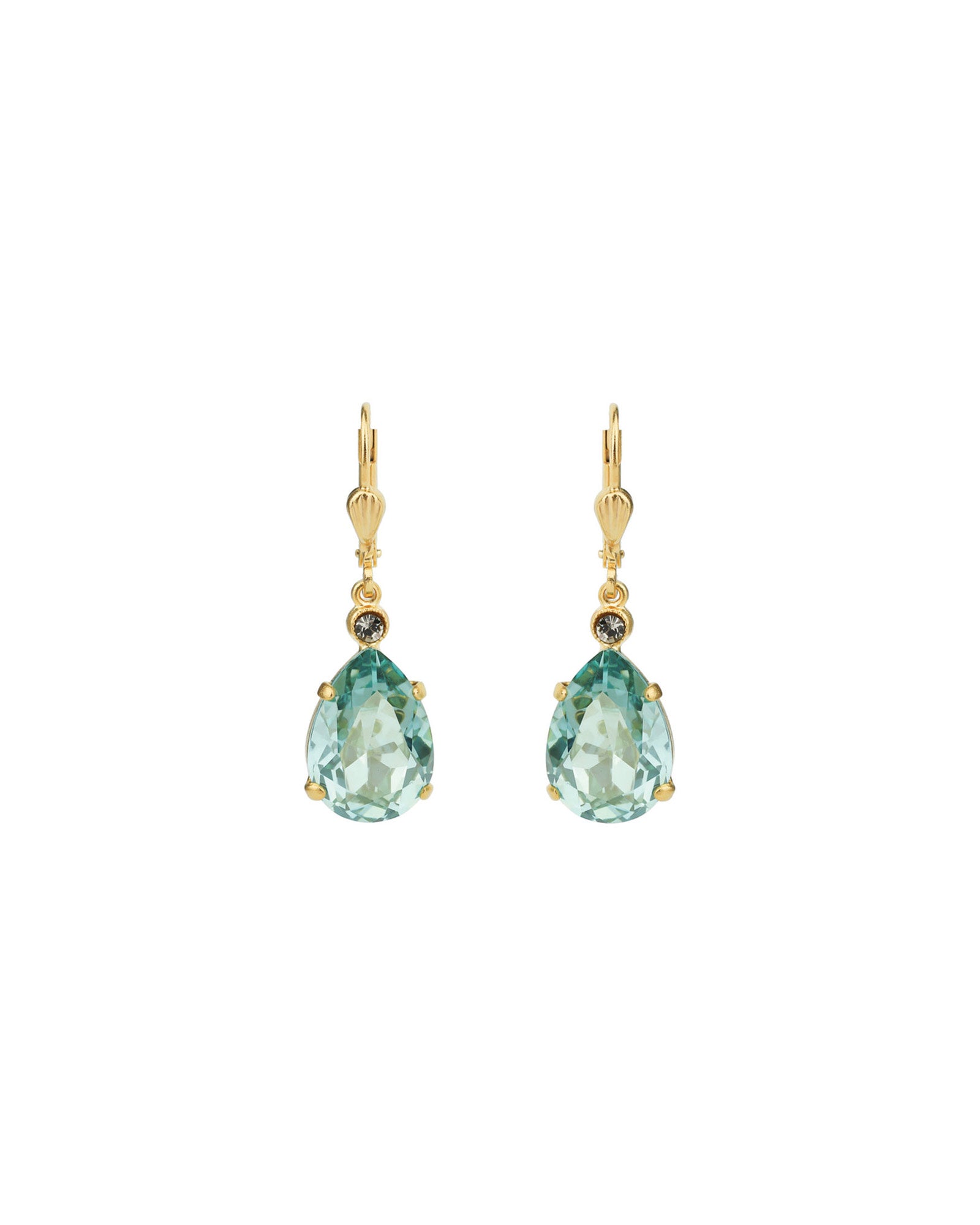 La Vie Parisienne-Teardrop Crystal Hooks-Earrings-14k Gold Plated, Fountain Crystal-Blue Ruby Jewellery-Vancouver Canada