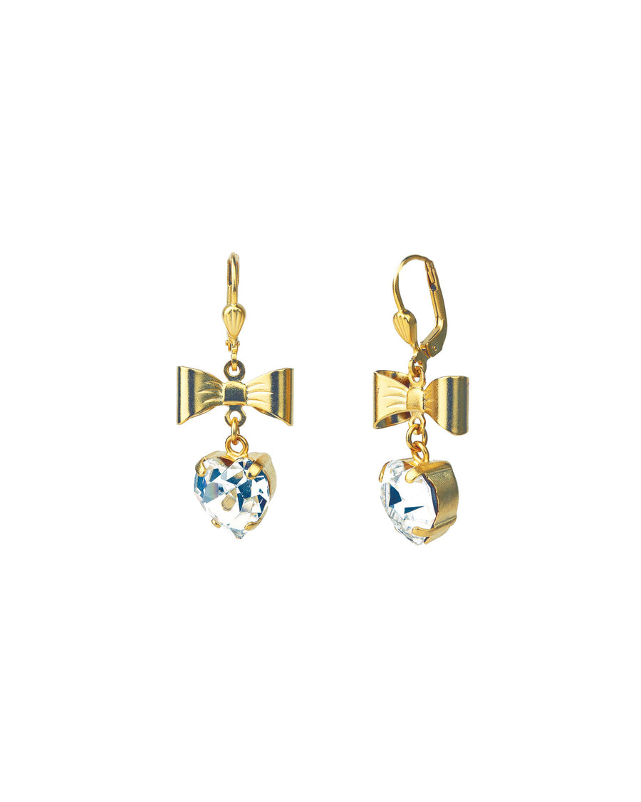 La Vie Parisienne-Bow Crystal Drop Hooks-Earrings-14k Gold Plated, White Crystal-Blue Ruby Jewellery-Vancouver Canada
