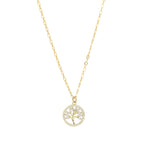 Tree Of Life Crystal Necklace 14k Gold Plated, White Crystal
