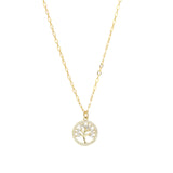 Tree Of Life Crystal Necklace 14k Gold Plated, White Crystal