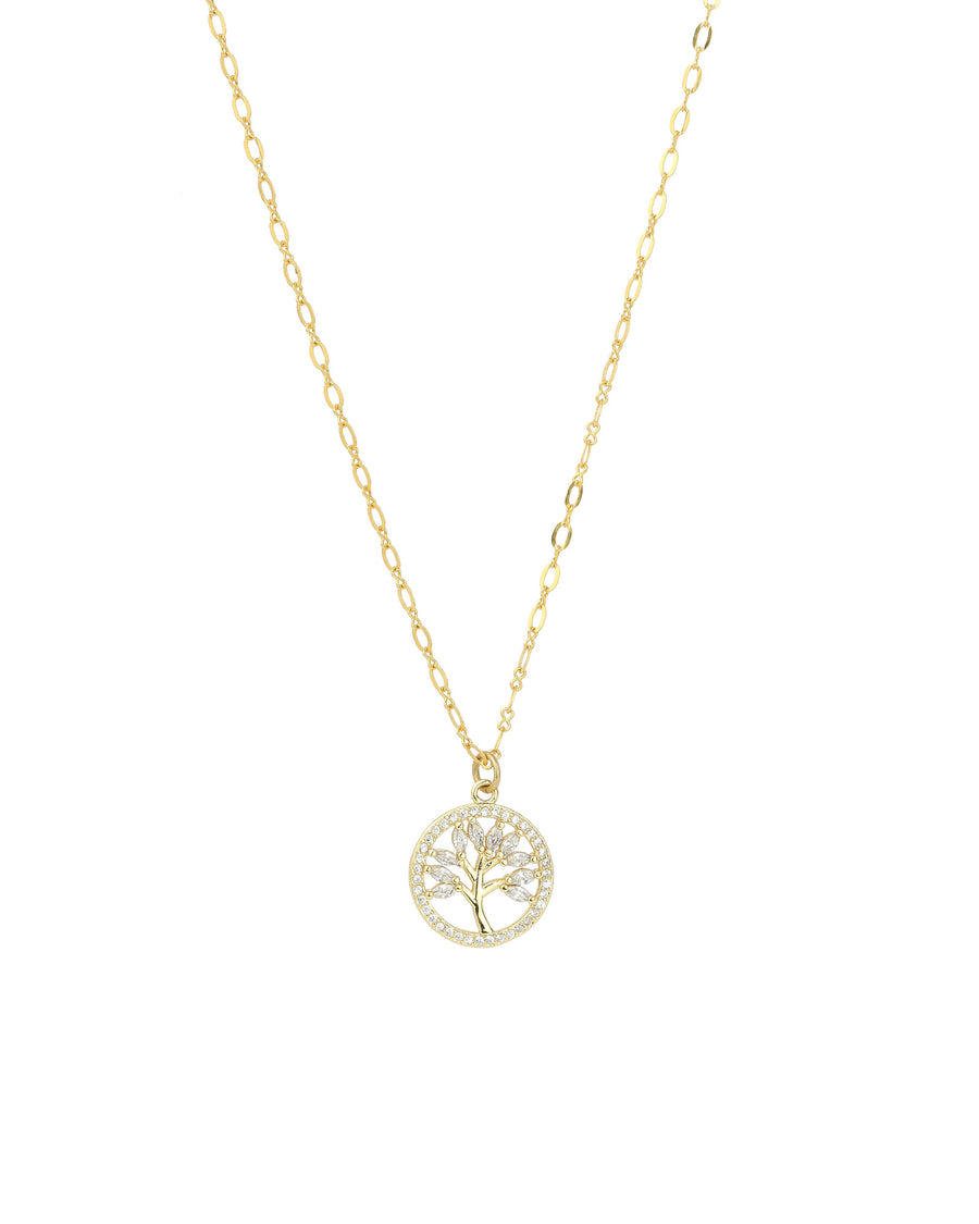 Tree Of Life Crystal Necklace 14k Gold Plated, White Crystal