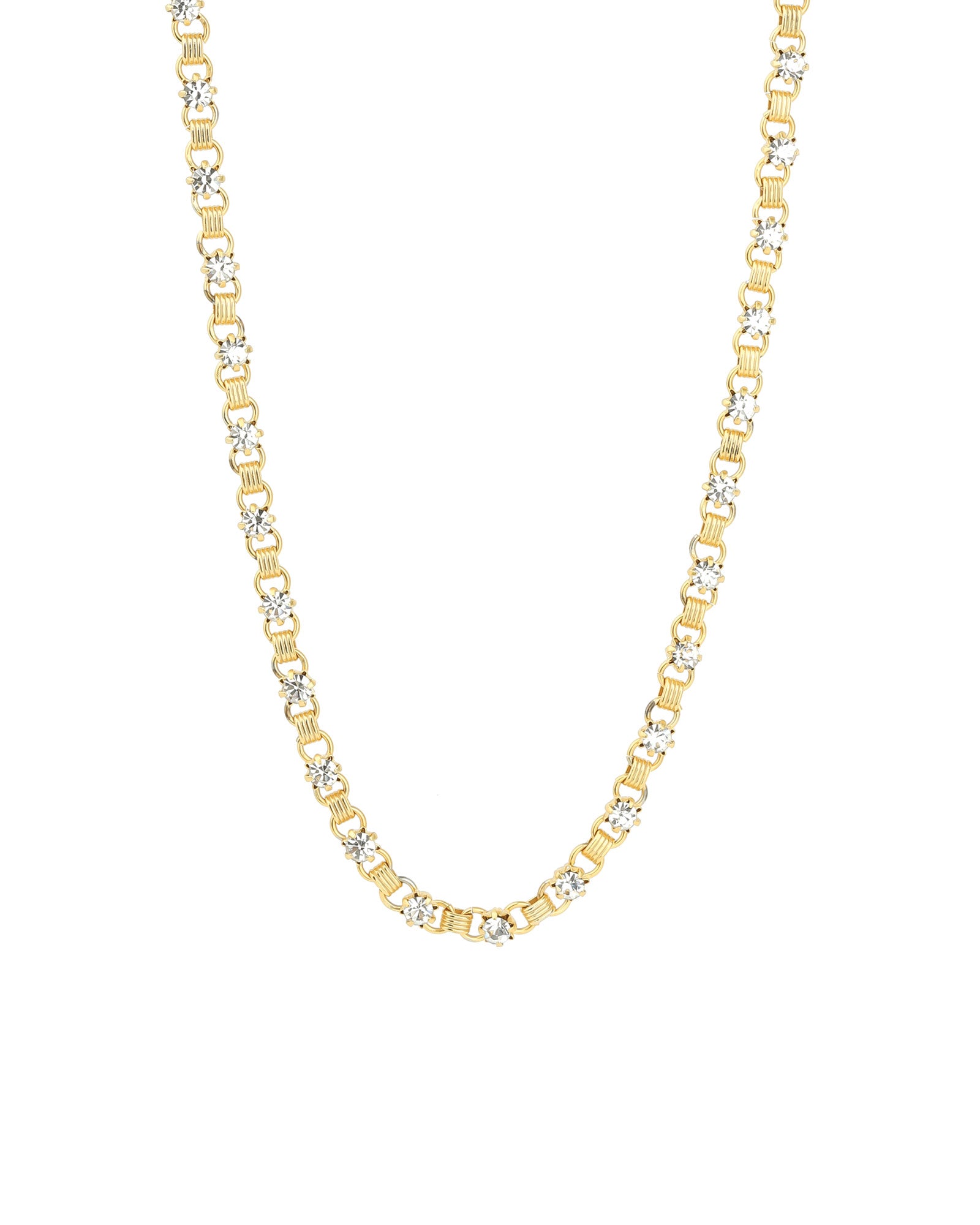 Crystal Small Link Necklace 14k Gold Plated, White Crystal