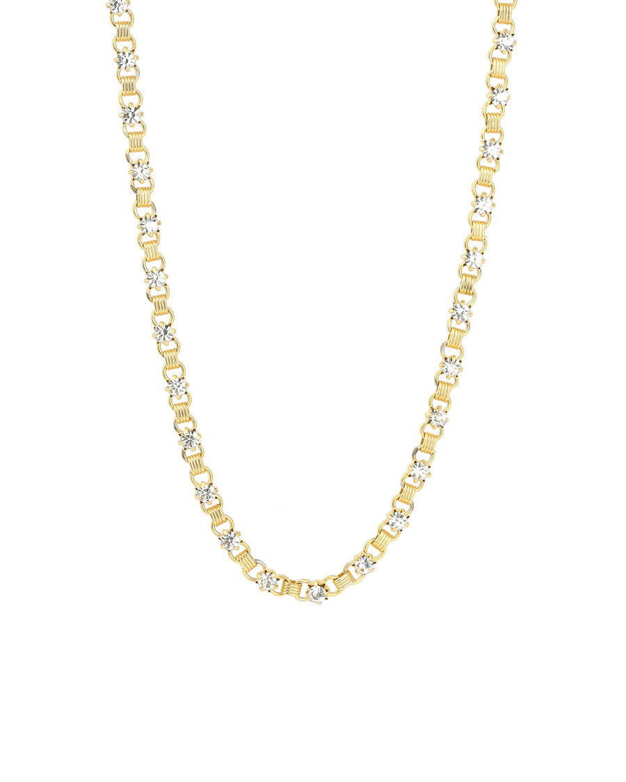 Crystal Small Link Necklace 14k Gold Plated, White Crystal