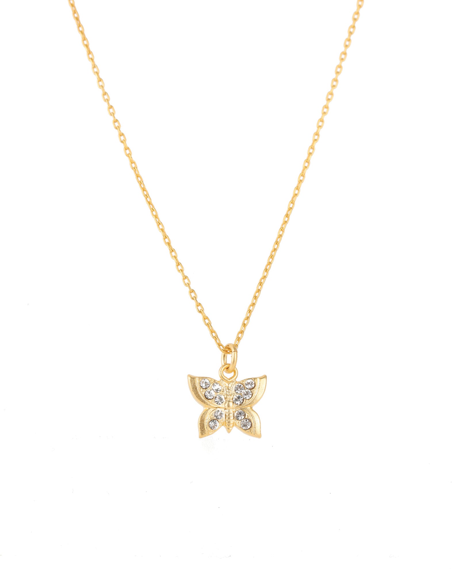 La Vie Parisienne-Butterfly Pavé Necklace-Necklaces-14k Gold Plated, White Crystal-Blue Ruby Jewellery-Vancouver Canada