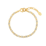 Small Link Crystal Bracelet 14k Gold Plated, White Crystal