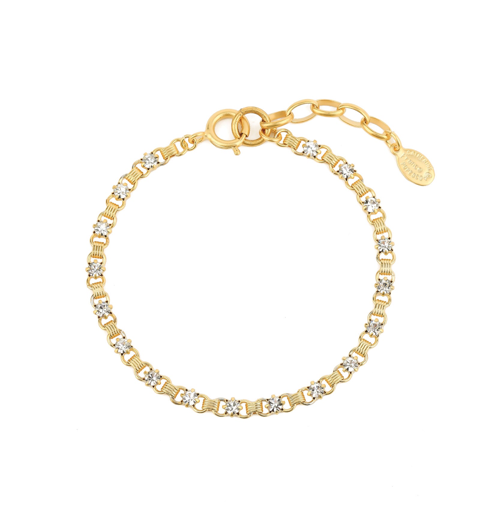 Small Link Crystal Bracelet 14k Gold Plated, White Crystal