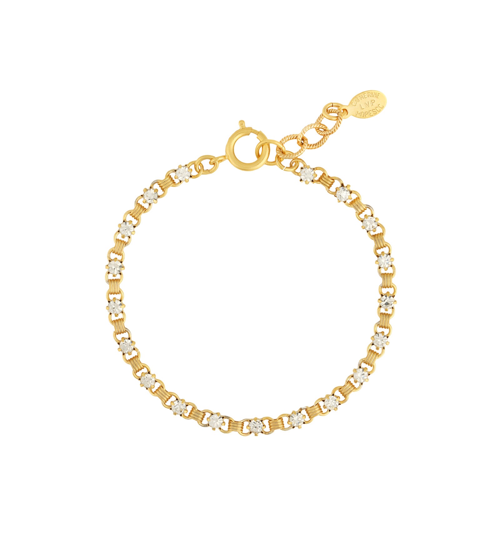La Vie Parisienne-Small Link Crystal Bracelet-Bracelets-14k Gold Plated, White Crystal-Blue Ruby Jewellery-Vancouver Canada