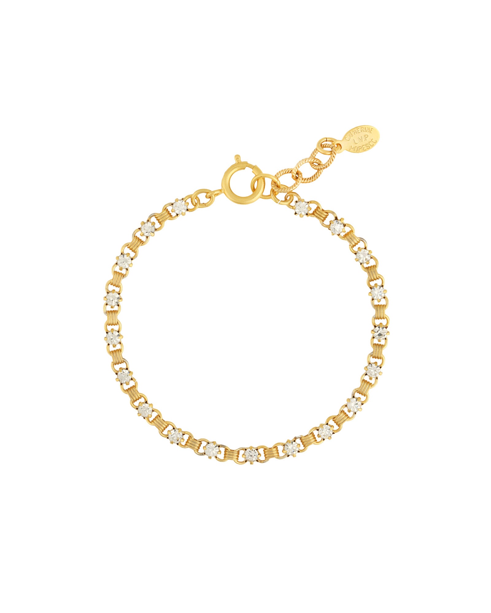 La Vie Parisienne-Small Link Crystal Bracelet-Bracelets-14k Gold Plated, White Crystal-Blue Ruby Jewellery-Vancouver Canada