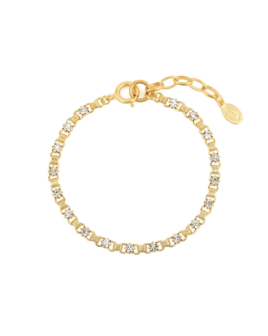 Small Link Crystal Bracelet 14k Gold Plated, White Crystal