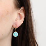 La Vie Parisienne-Flower Enamel Disc Hooks-Earrings-14k Gold Plated, Sky Enamel-Blue Ruby Jewellery-Vancouver Canada