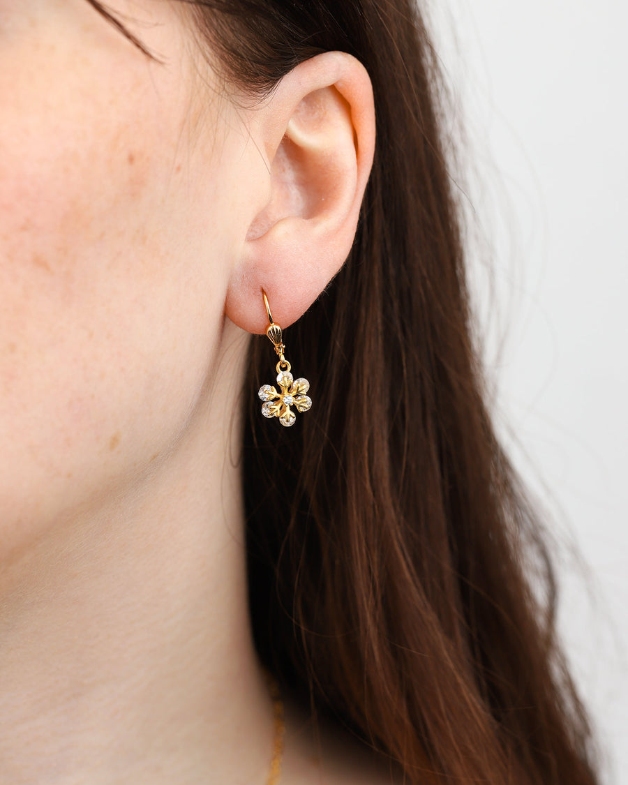 La Vie Parisienne-Snowflake Crystal Hooks-Earrings-14k Gold Plated, White Crystal-Blue Ruby Jewellery-Vancouver Canada