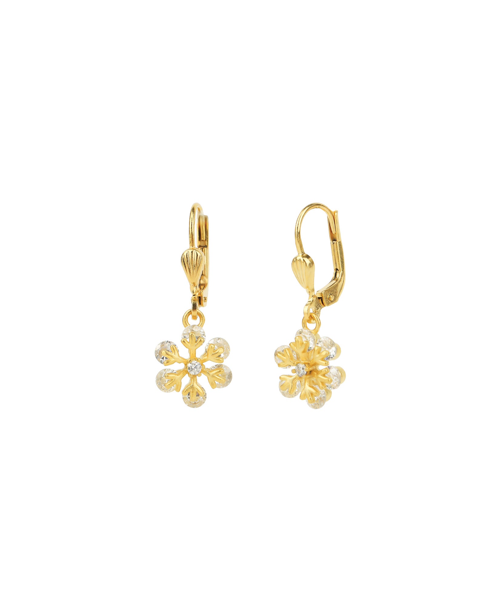 La Vie Parisienne-Snowflake Crystal Hooks-Earrings-14k Gold Plated, White Crystal-Blue Ruby Jewellery-Vancouver Canada