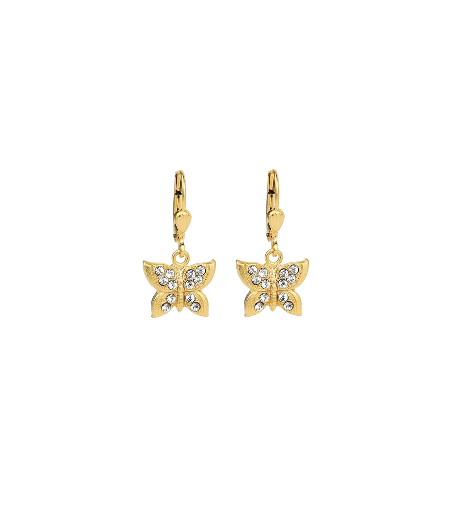 La Vie Parisienne-Pavé Butterfly Hooks-Earrings-14k Gold Plated, White Crystal-Blue Ruby Jewellery-Vancouver Canada