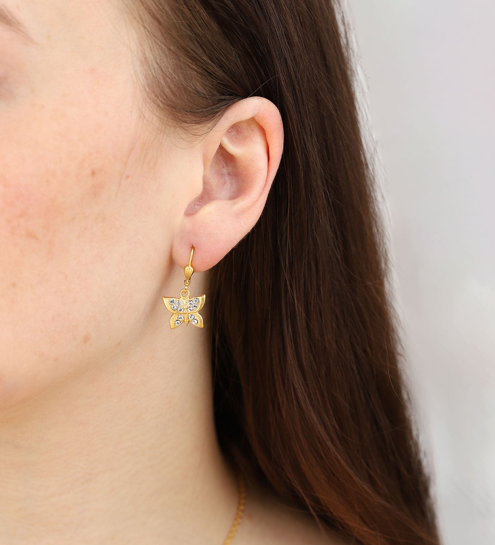 La Vie Parisienne-Pavé Butterfly Hooks-Earrings-14k Gold Plated, White Crystal-Blue Ruby Jewellery-Vancouver Canada