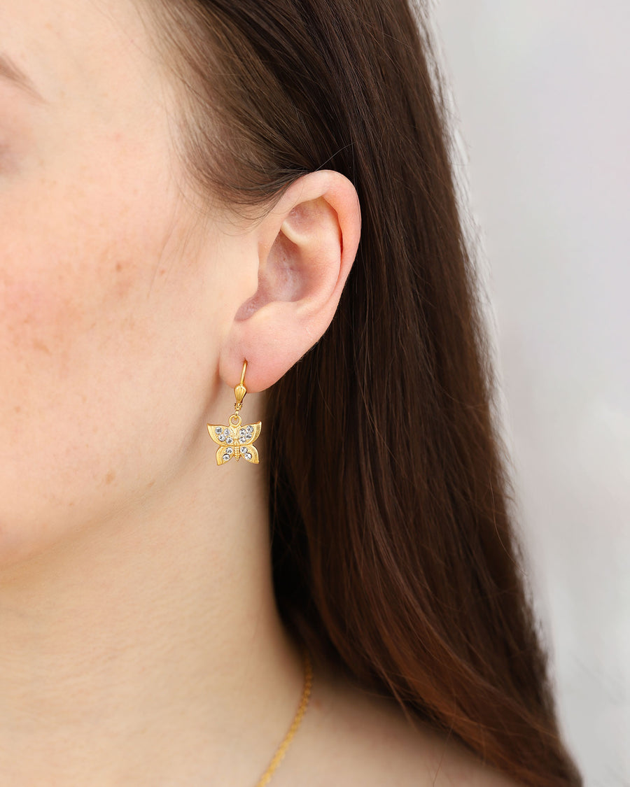 La Vie Parisienne-Pavé Butterfly Hooks-Earrings-14k Gold Plated, White Crystal-Blue Ruby Jewellery-Vancouver Canada