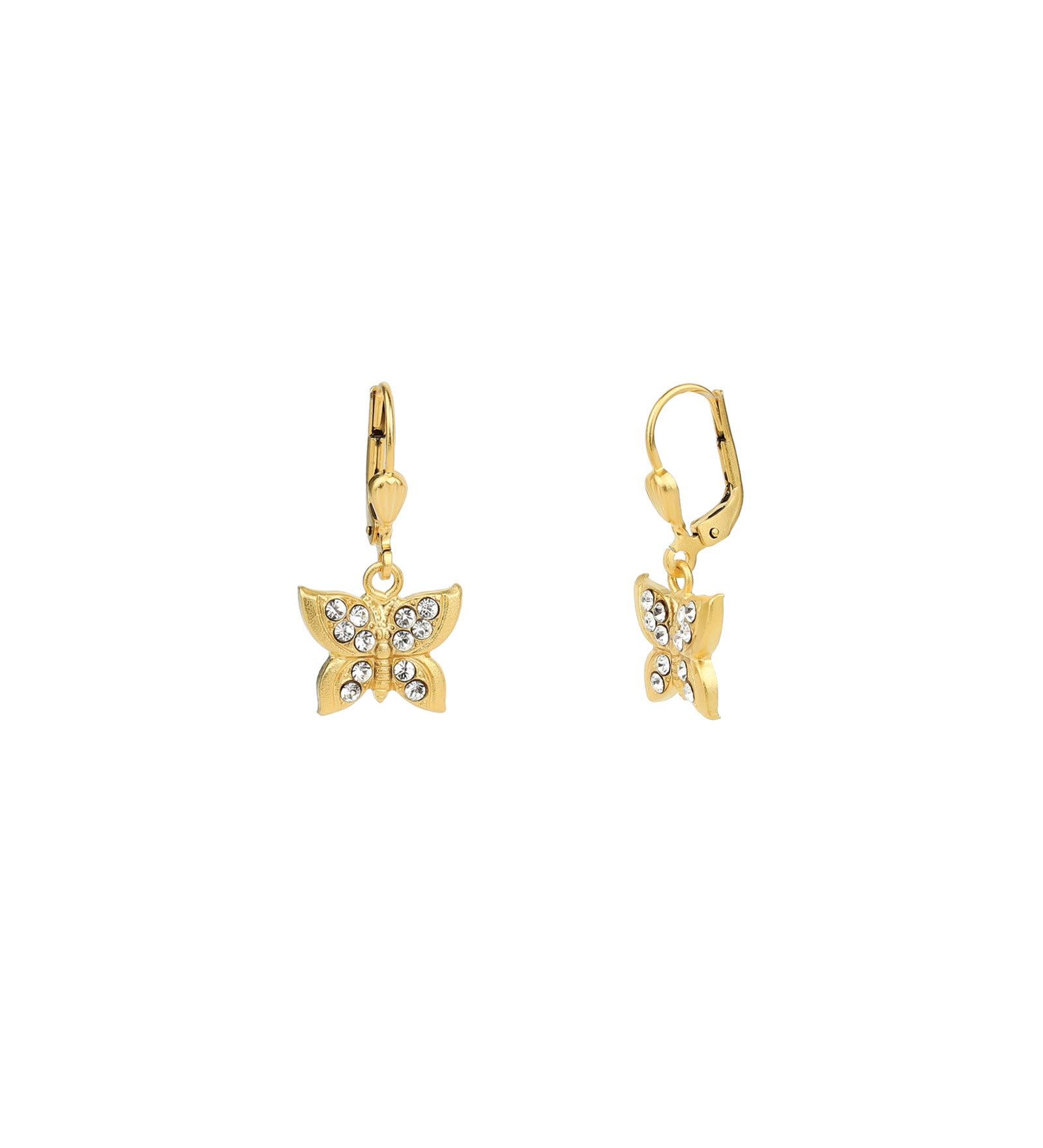 Pavé Butterfly Hooks 14k Gold Plated, White Crystal