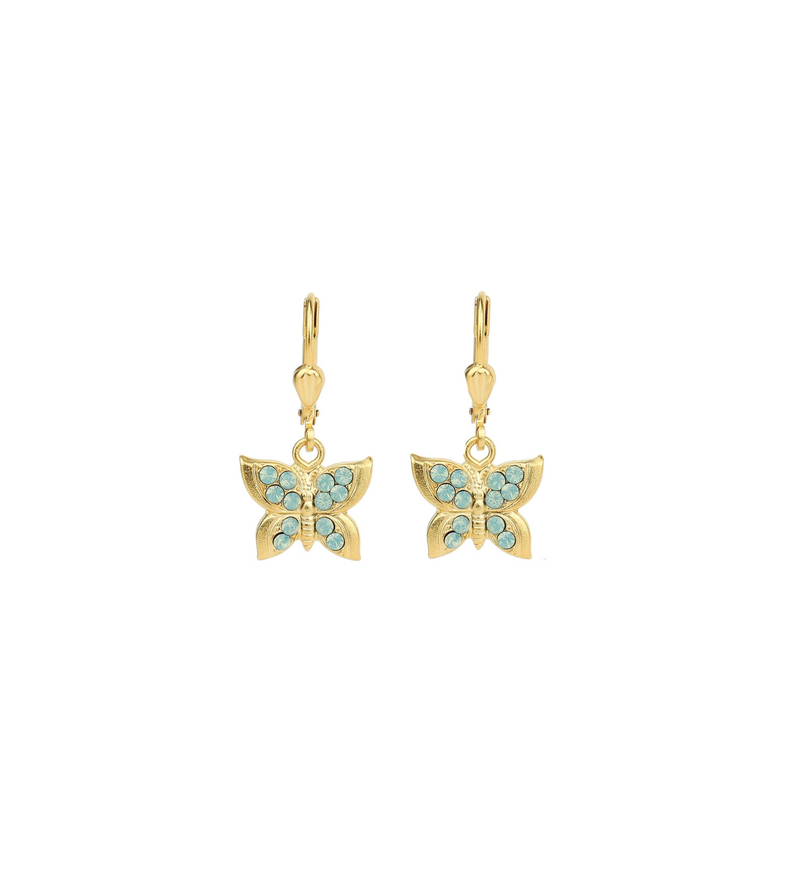 La Vie Parisienne-Pavé Butterfly Hooks-Earrings-14k Gold Plated, Pacific Opal Crystal-Blue Ruby Jewellery-Vancouver Canada