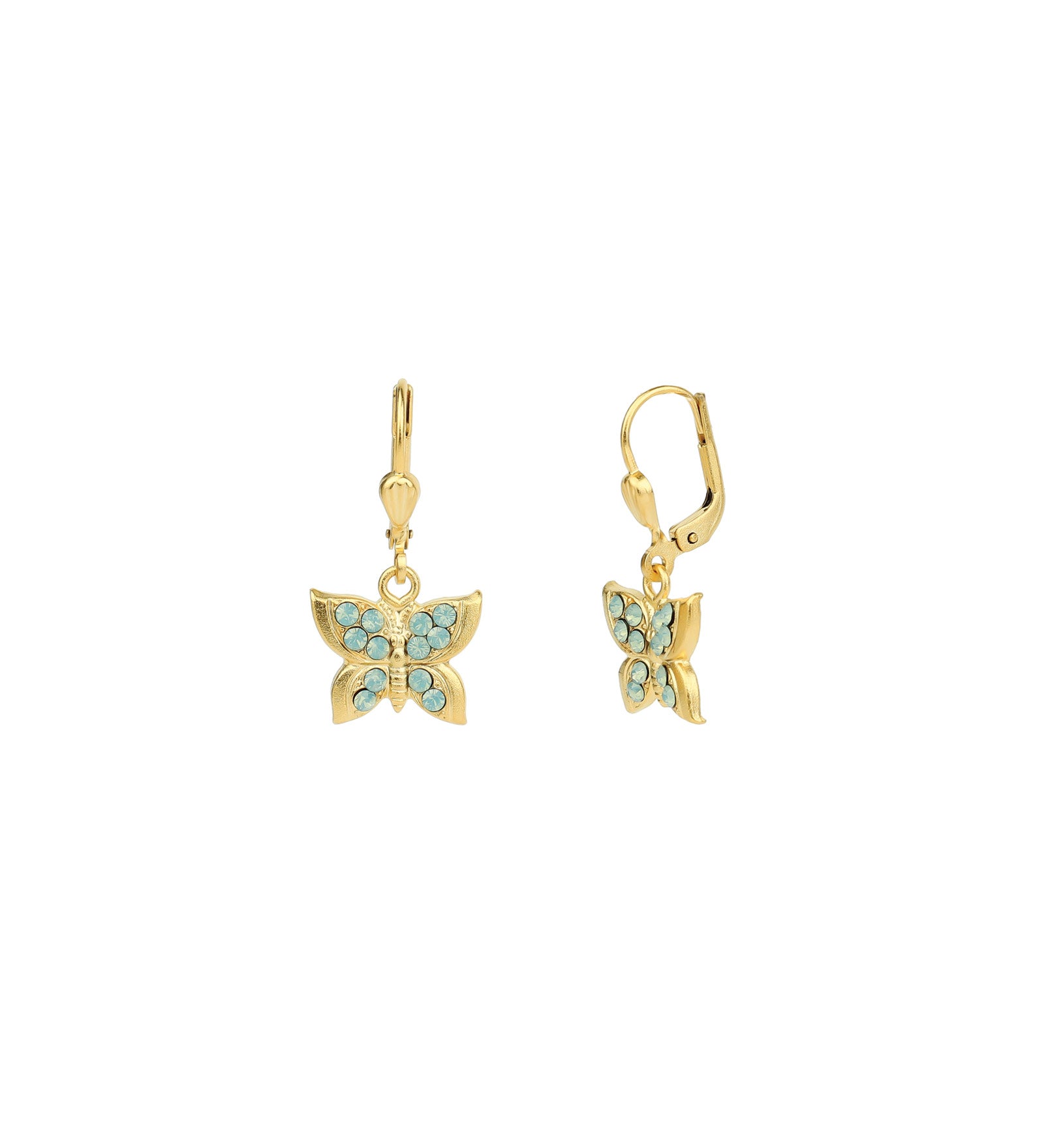 La Vie Parisienne-Pavé Butterfly Hooks-Earrings-14k Gold Plated, Pacific Opal Crystal-Blue Ruby Jewellery-Vancouver Canada